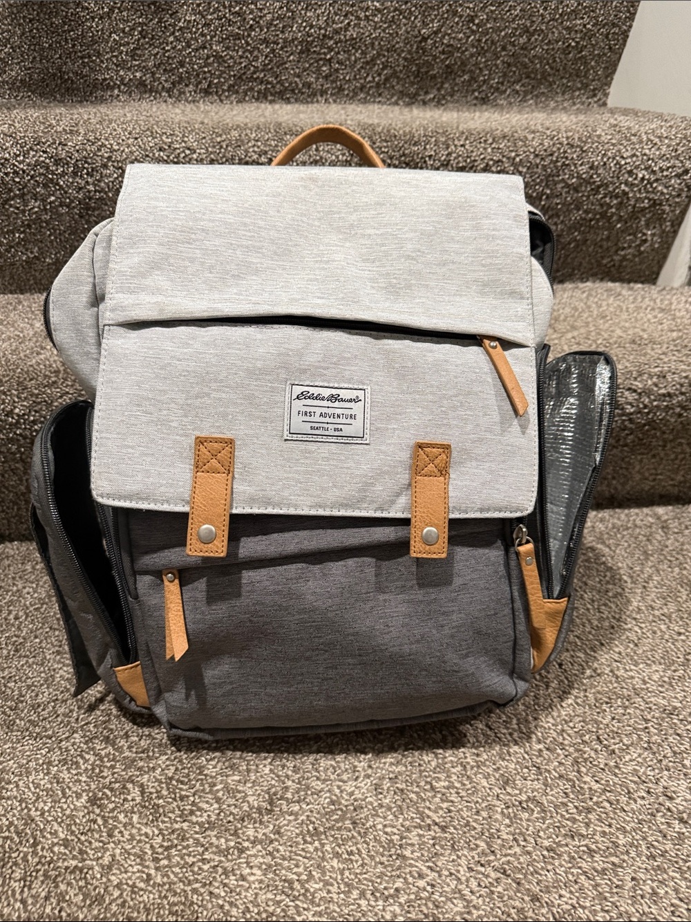 Eddie Bauer Two-Tone Gray Canvas First Adventure Diaper Bag